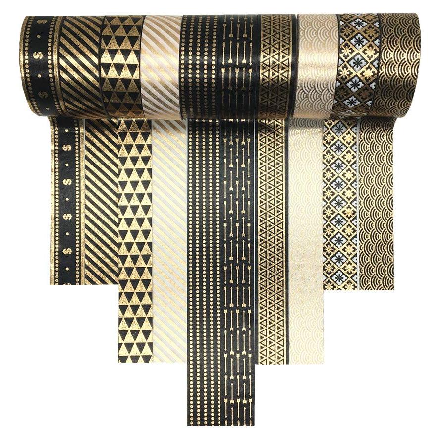 Conjunto de Cinta Washi VIVIQUEN 10 Rollos 15mm Negro y Dorado