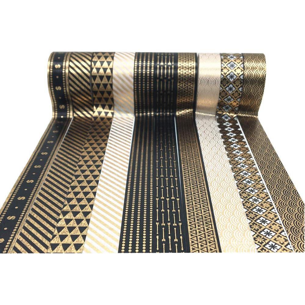Conjunto de Cinta Washi VIVIQUEN 10 Rollos 15mm Negro y Dorado