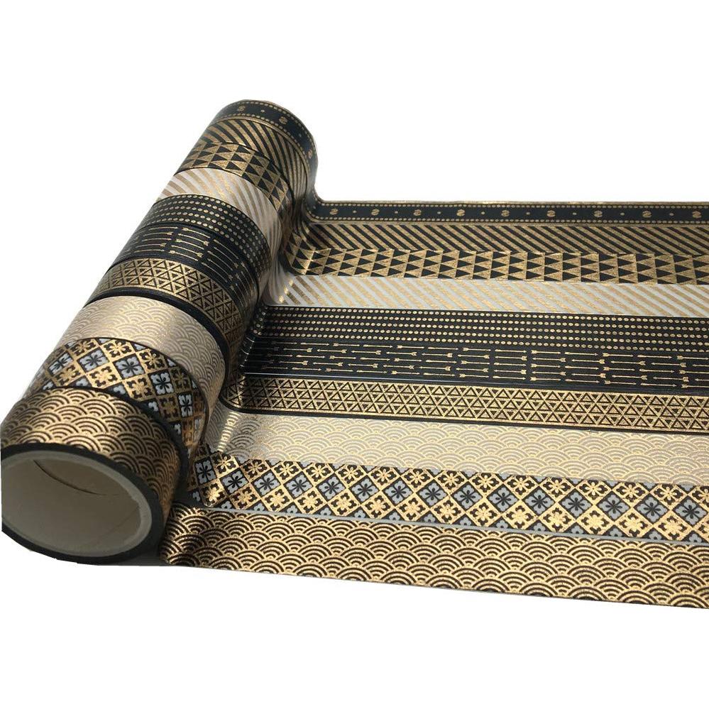 Conjunto de Cinta Washi VIVIQUEN 10 Rollos 15mm Negro y Dorado