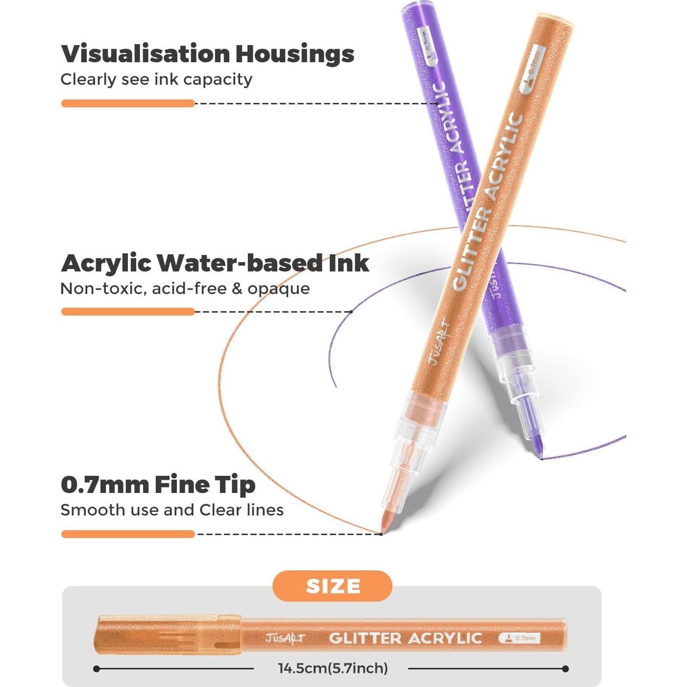 16 Marcadores Acrílicos Brillantes JusArt 0.7mm No Tóxicos