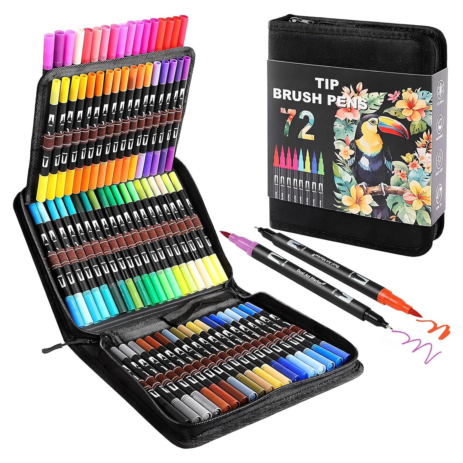 Set de 72 Marcadores Artísticos TOSHARE Doble Punta Fina y Pincel