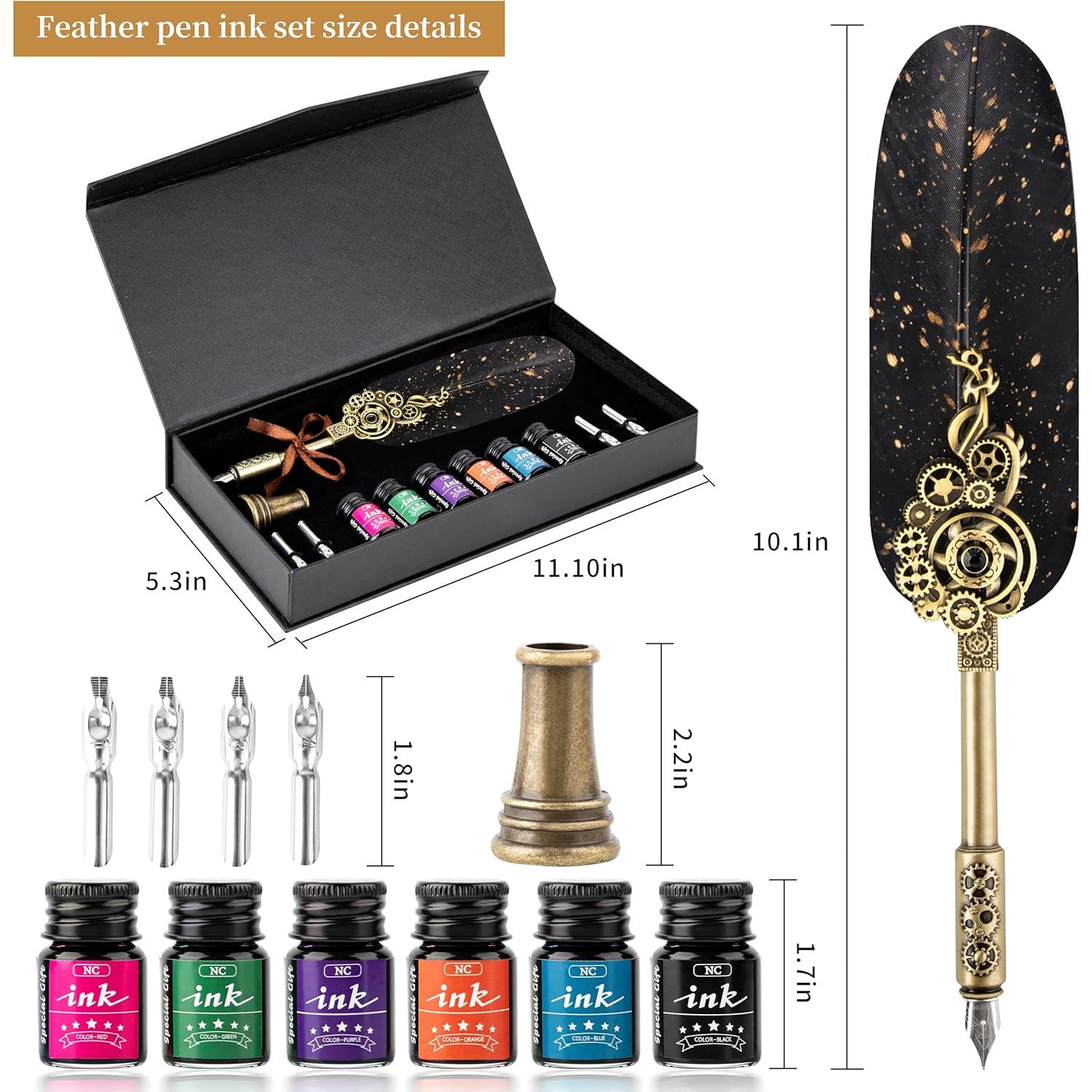 Juego de Pluma y Tinta NC - Caligrafía Vintage con 6 Tintas