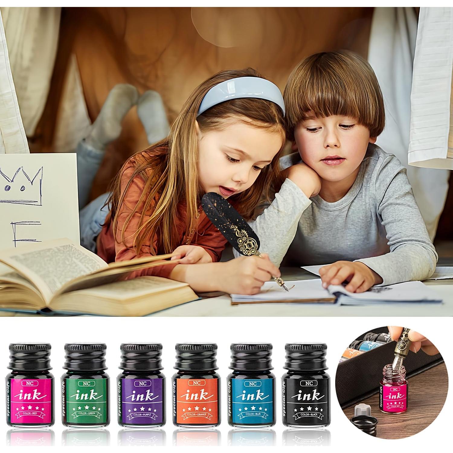 Juego de Pluma y Tinta NC - Caligrafía Vintage con 6 Tintas