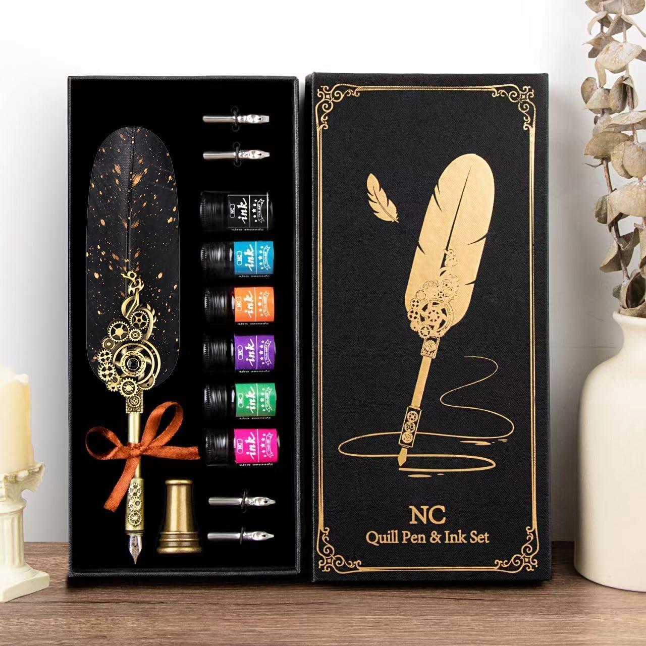 Juego de Pluma y Tinta NC - Caligrafía Vintage con 6 Tintas