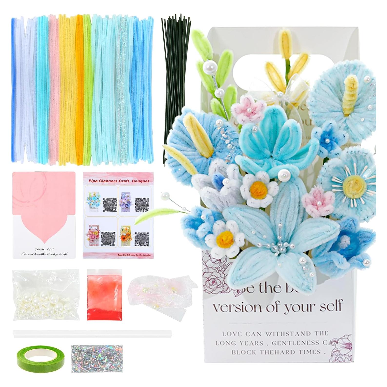 Kit de Flores de Limpiapipas ERNTRNL - 102 Piezas, Azul