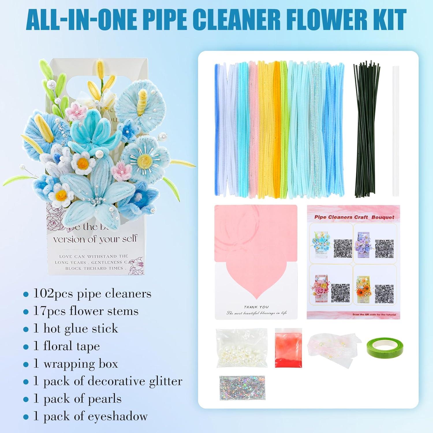 Kit de Flores de Limpiapipas ERNTRNL - 102 Piezas, Azul