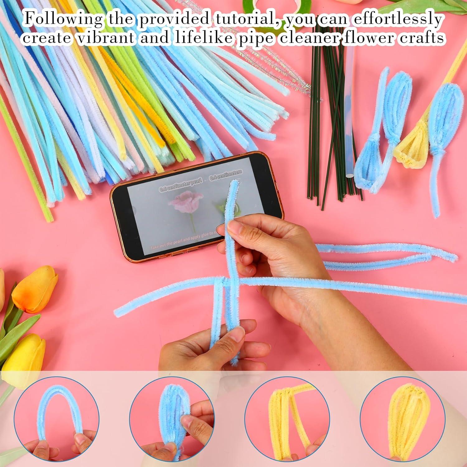 Kit de Flores de Limpiapipas ERNTRNL - 102 Piezas, Azul