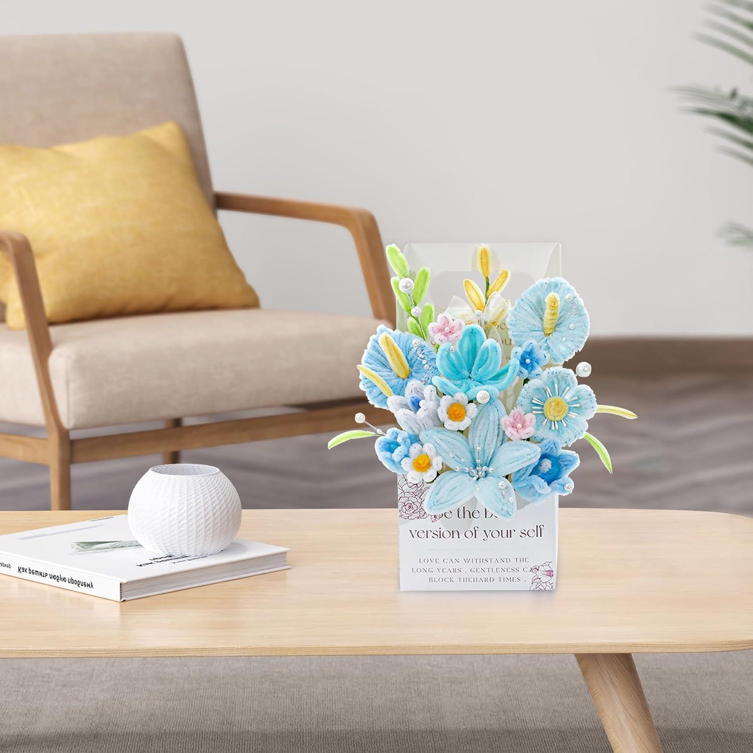 Kit de Flores de Limpiapipas ERNTRNL - 102 Piezas, Azul