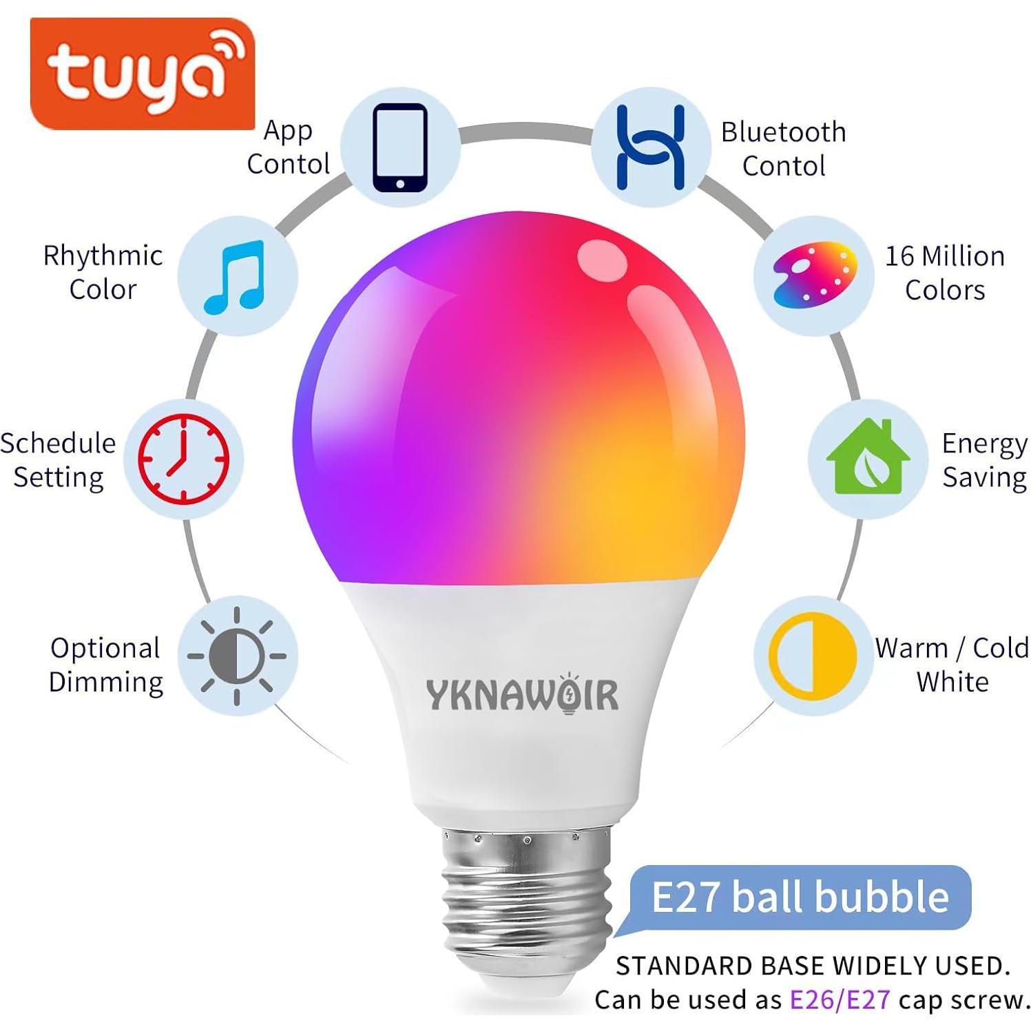 Bombilla LED Inteligente YKNAWOIR RGB 9W E27 Control APP