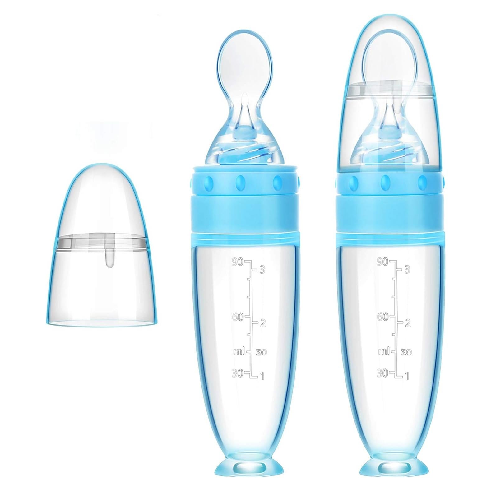 Cucharas de Silicona para Bebés 2 Piezas Azul - Alimentación Segura