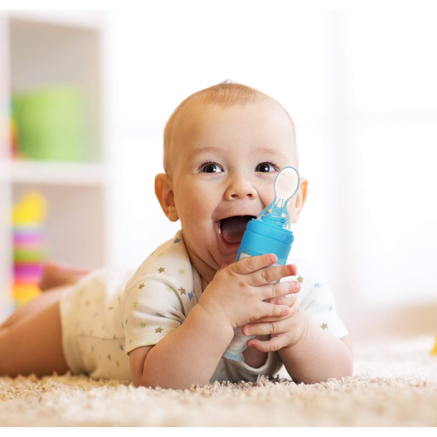 Cucharas de Silicona para Bebés 2 Piezas Azul - Alimentación Segura