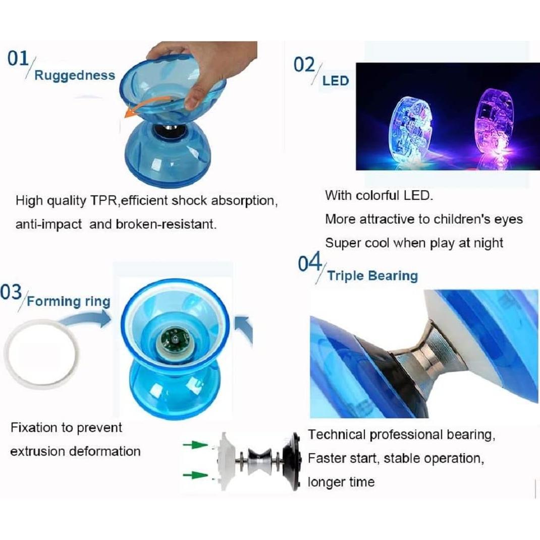 Juego de Diabolo LED HenMerry - Malabarismo Completo Azul