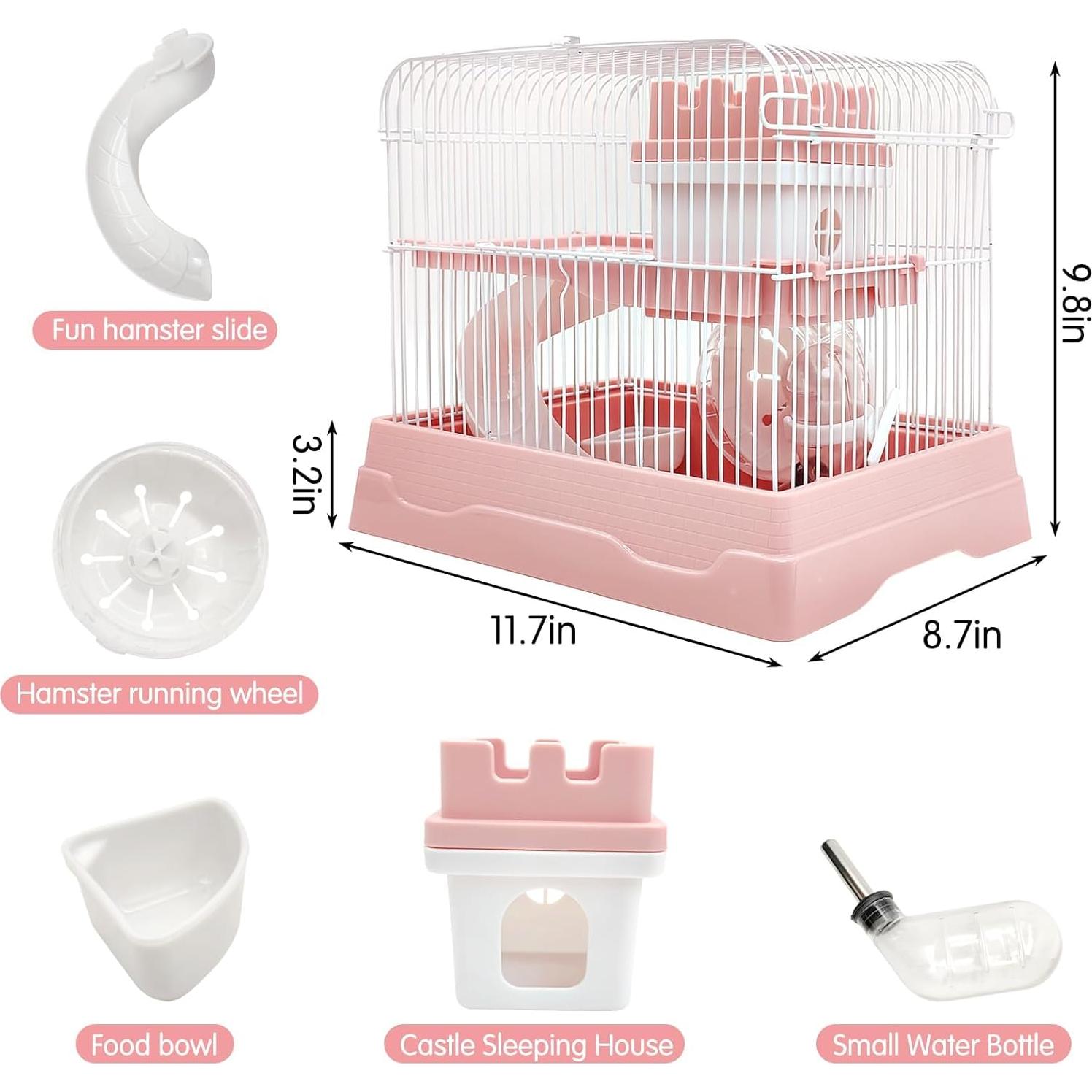 Jaula de Hámster Enana PINVNBY 2 Niveles Portátil 29.7x22.1x24.9cm