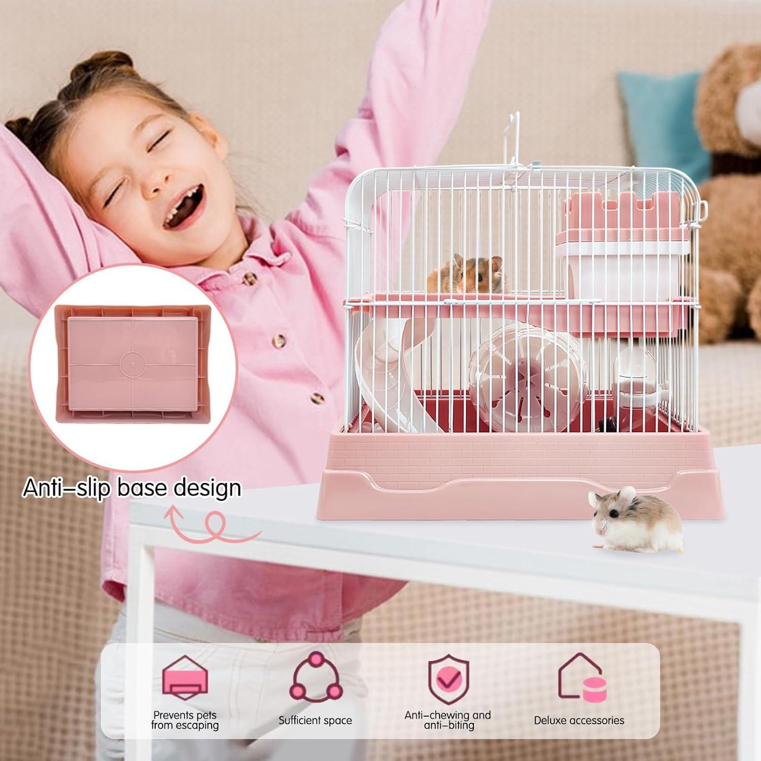 Jaula de Hámster Enana PINVNBY 2 Niveles Portátil 29.7x22.1x24.9cm