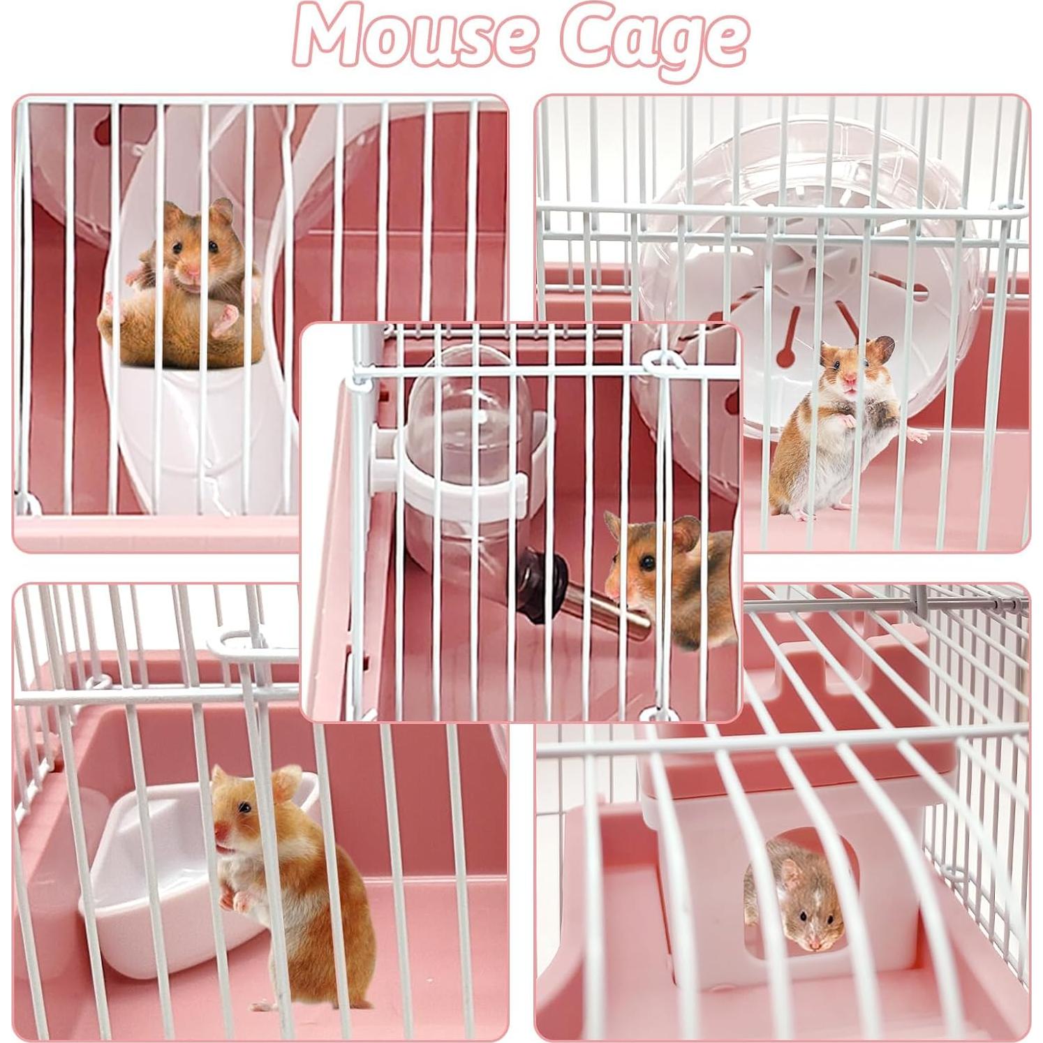 Jaula de Hámster Enana PINVNBY 2 Niveles Portátil 29.7x22.1x24.9cm