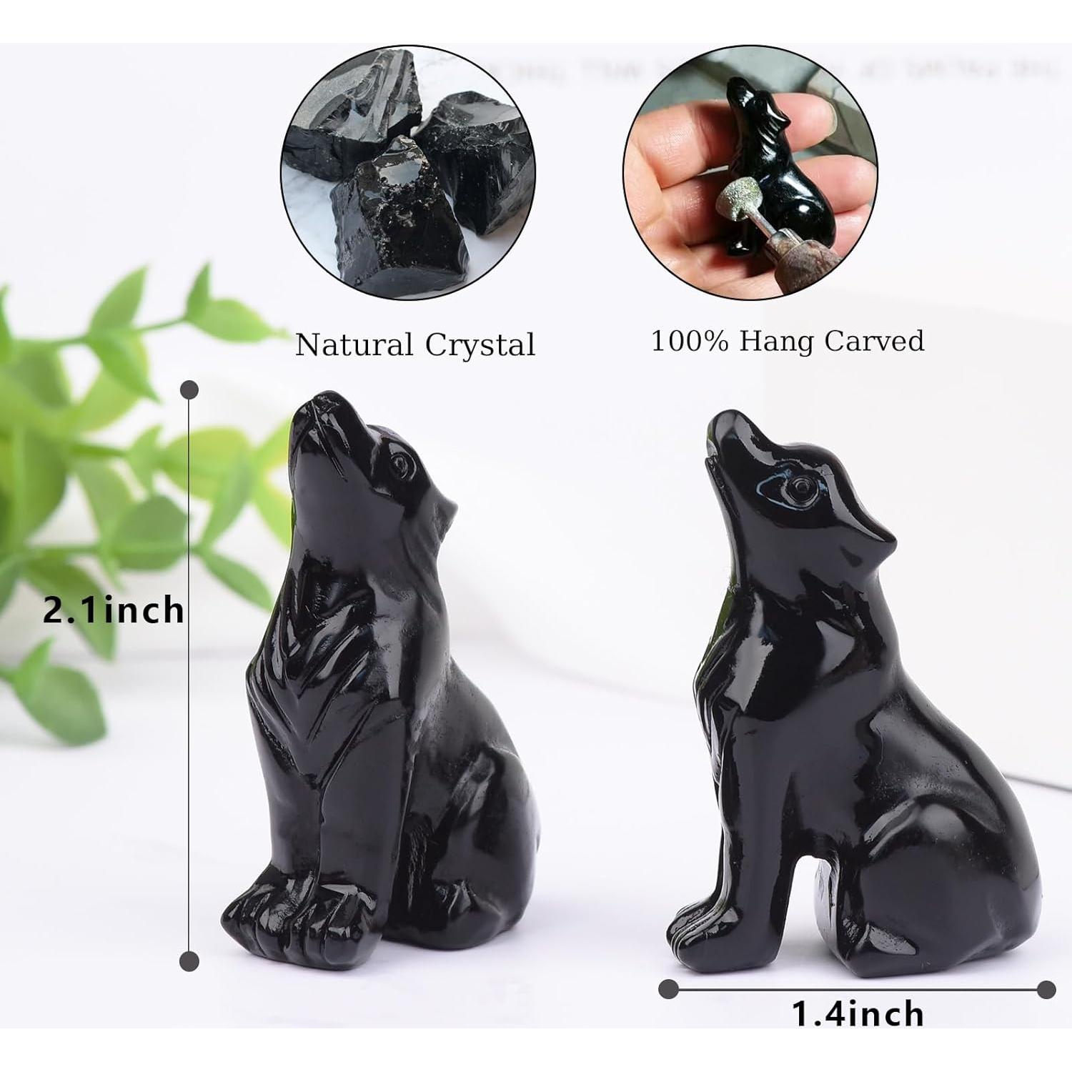 Estatua de Lobo de Obsidiana Negra 5.3 cm - Decoración Sanadora