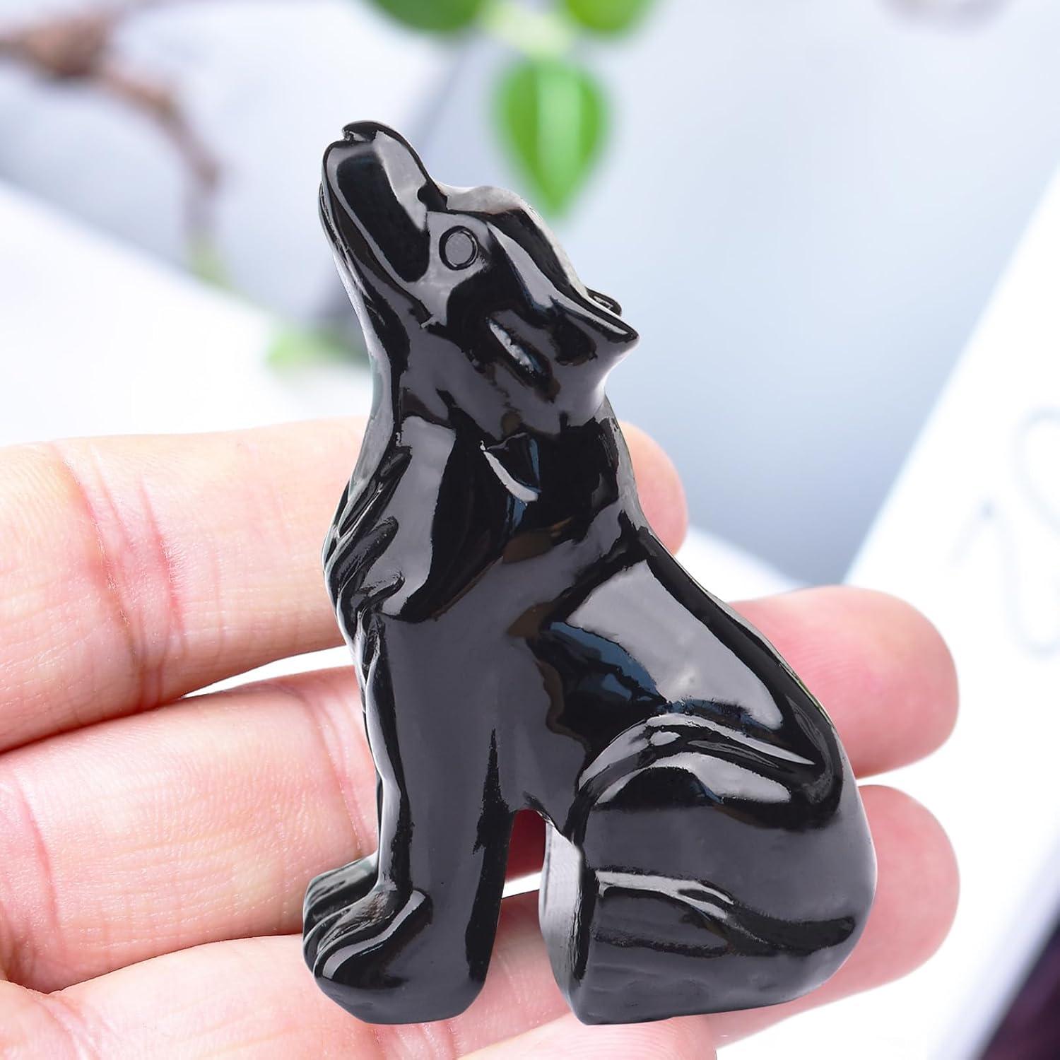Estatua de Lobo de Obsidiana Negra 5.3 cm - Decoración Sanadora