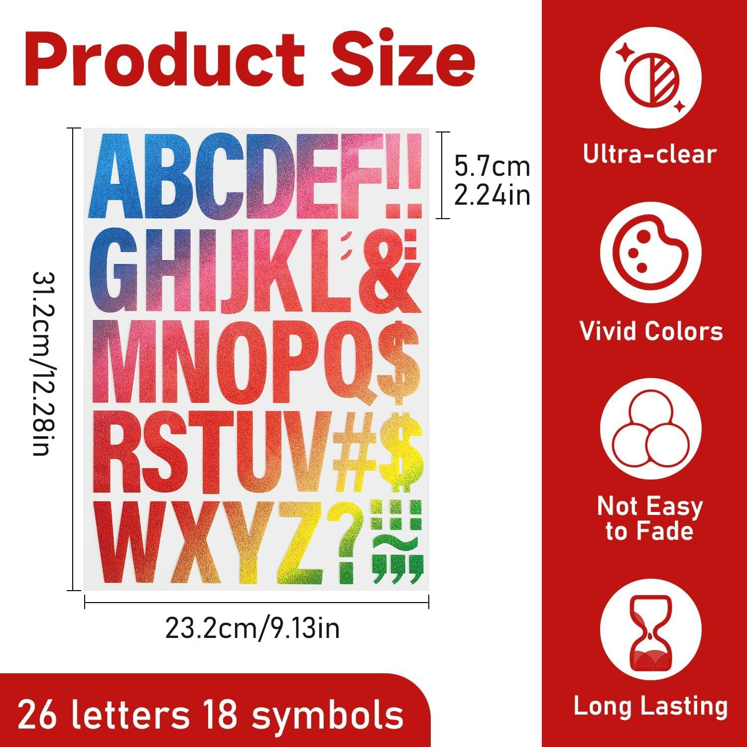 Letras Termoadhesivas CLINTT 10 Hojas Colorido 2" para Ropa