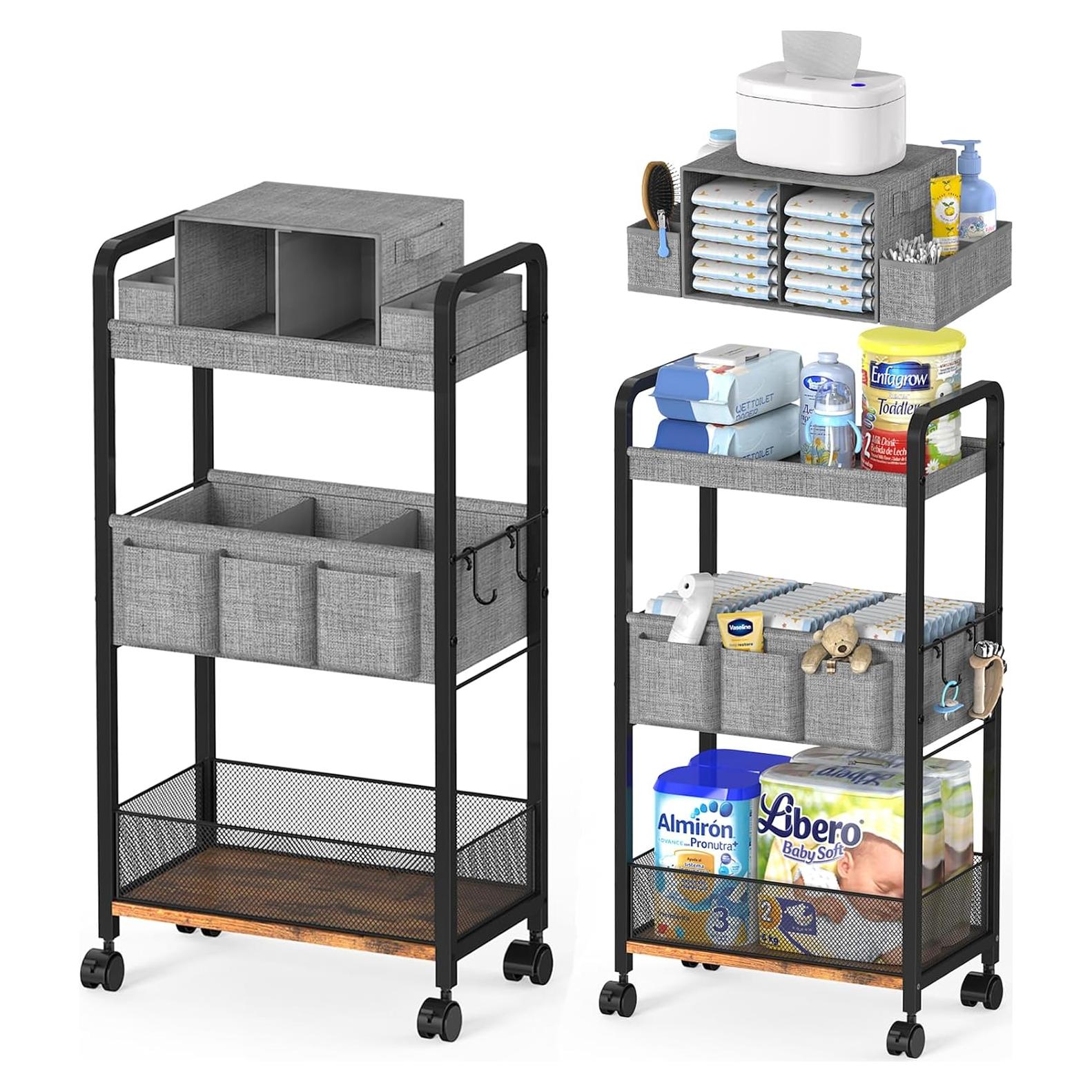 Caddy de Pañales 2 en 1 GLISWAM Carro Rodante 3 Niveles