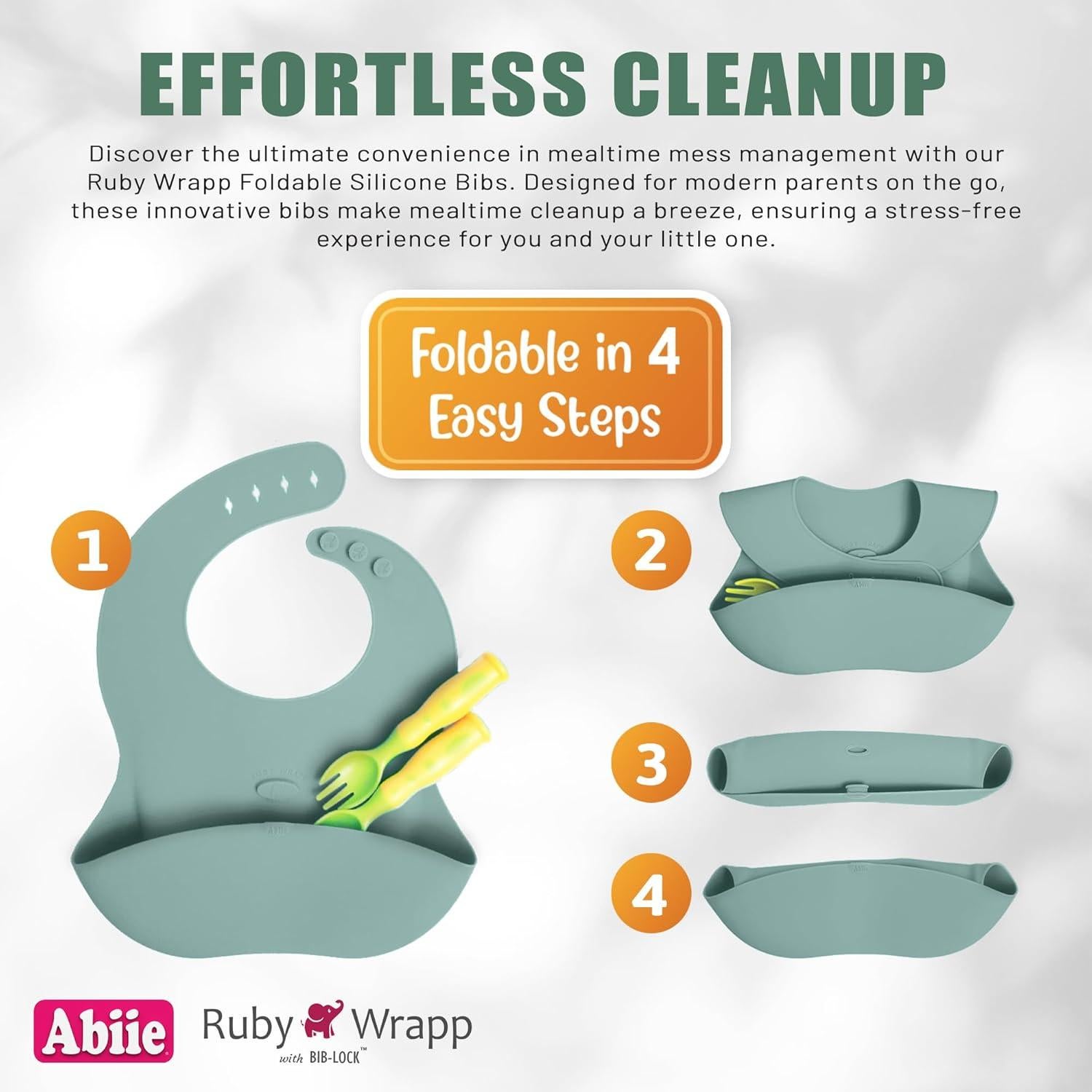 Babero de Silicona Abiie Ruby Wrapp Durazno - Impermeable y Resistente a Manchas