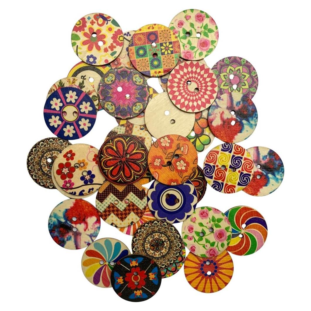 Set de 30 Botones de Madera Grandes Mahaohao 50mm Mixtos