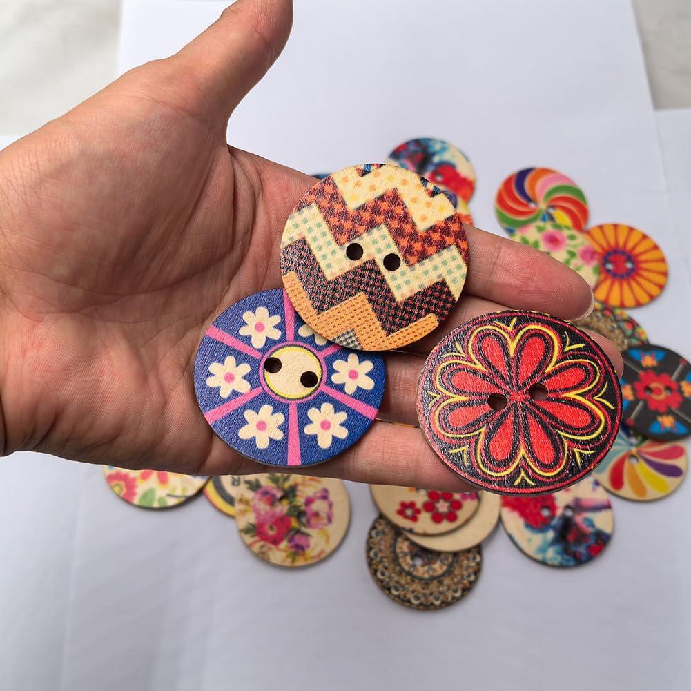 Set de 30 Botones de Madera Grandes Mahaohao 50mm Mixtos