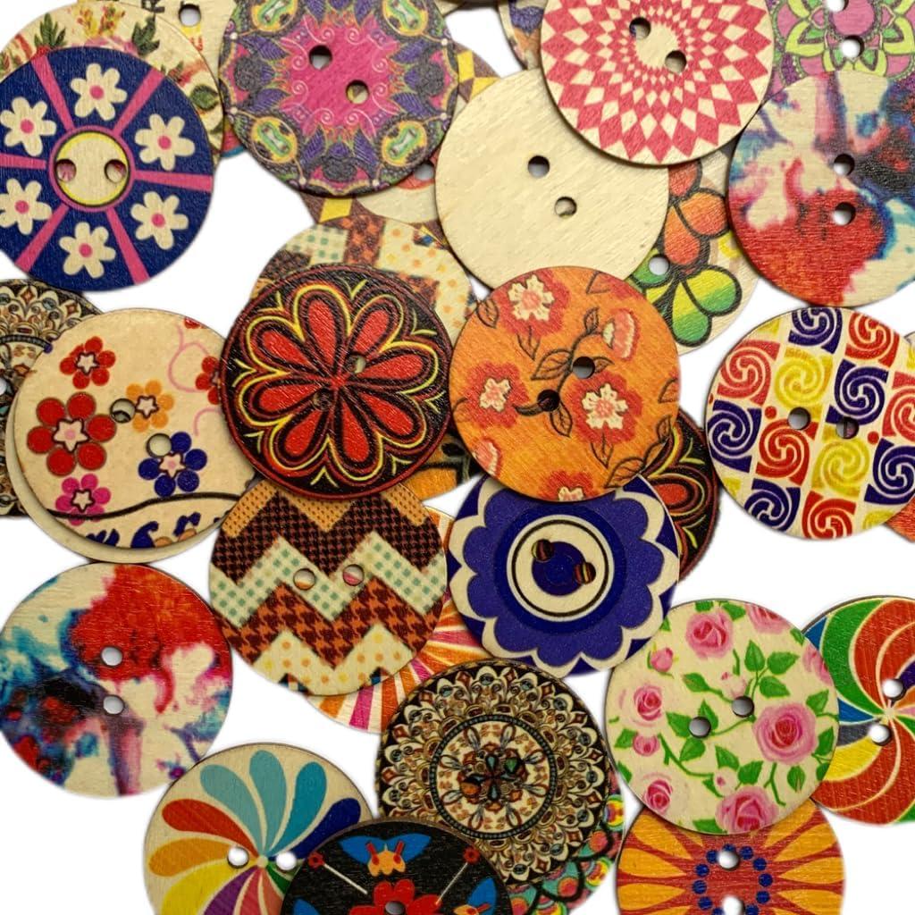 Set de 30 Botones de Madera Grandes Mahaohao 50mm Mixtos