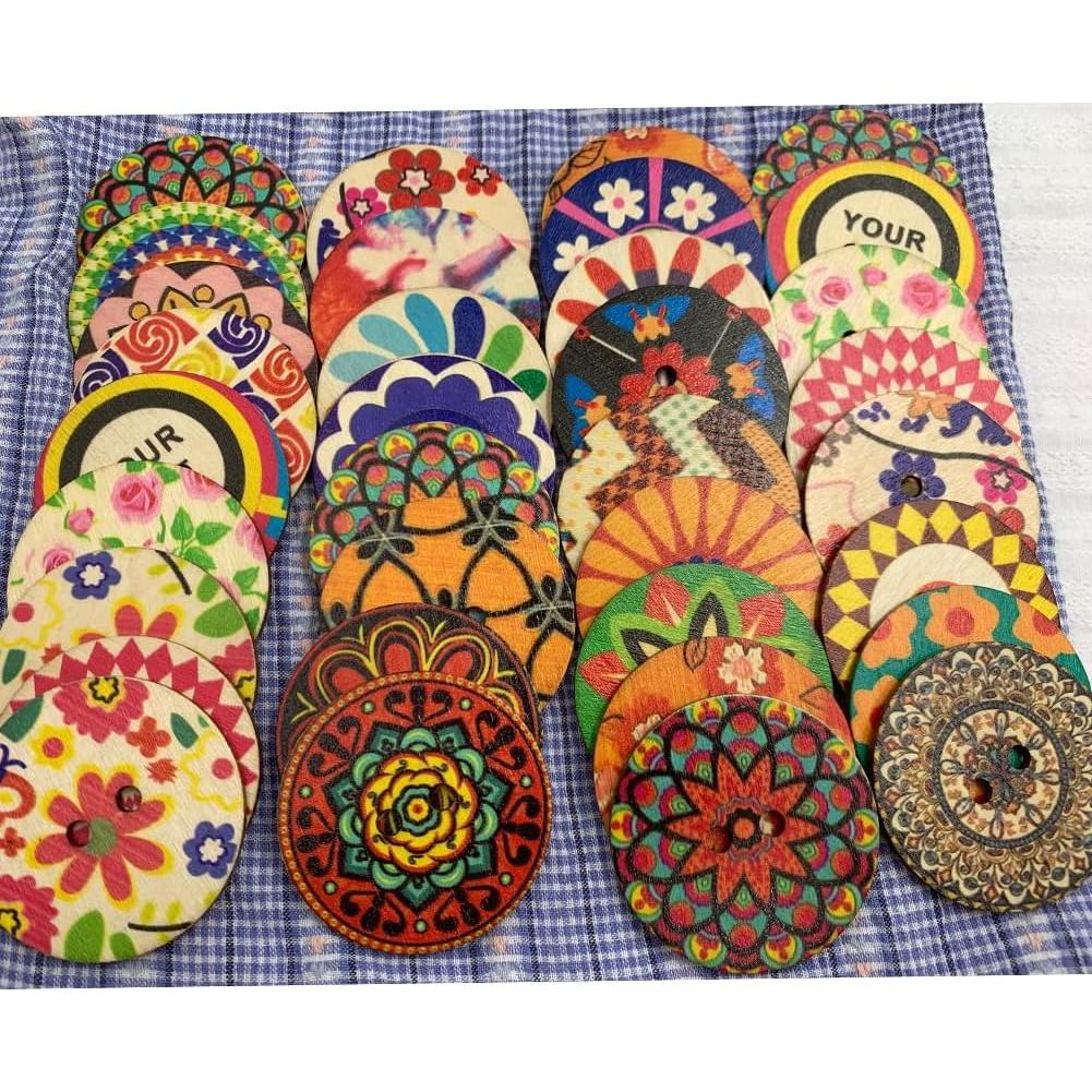 Set de 30 Botones de Madera Grandes Mahaohao 50mm Mixtos