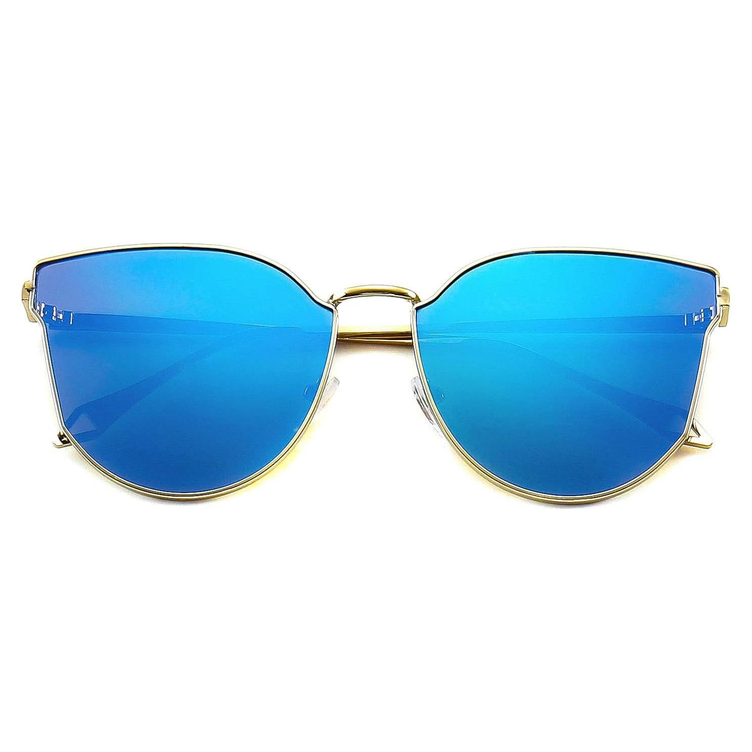 Gafas de sol estilo gato UV400 con lentes espejados - Azul
