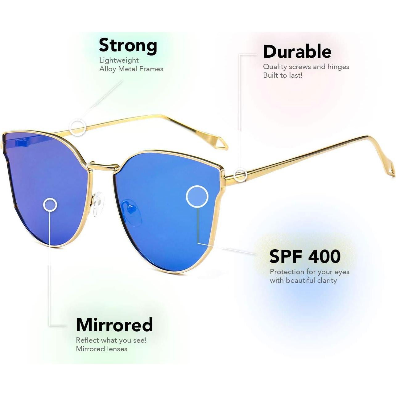 Gafas de sol estilo gato UV400 con lentes espejados - Azul