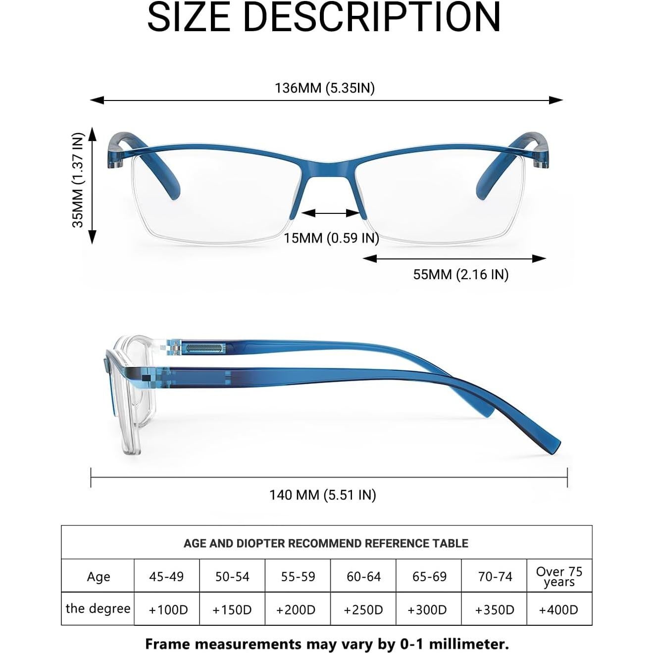 Gafas de lectura TERAISE anti-luz azul 4 pcs 3.75x