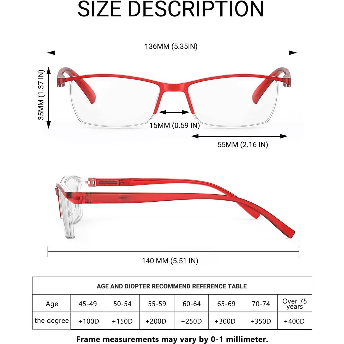 Gafas de lectura TERAISE 4 pcs anti-luz azul 2.0x