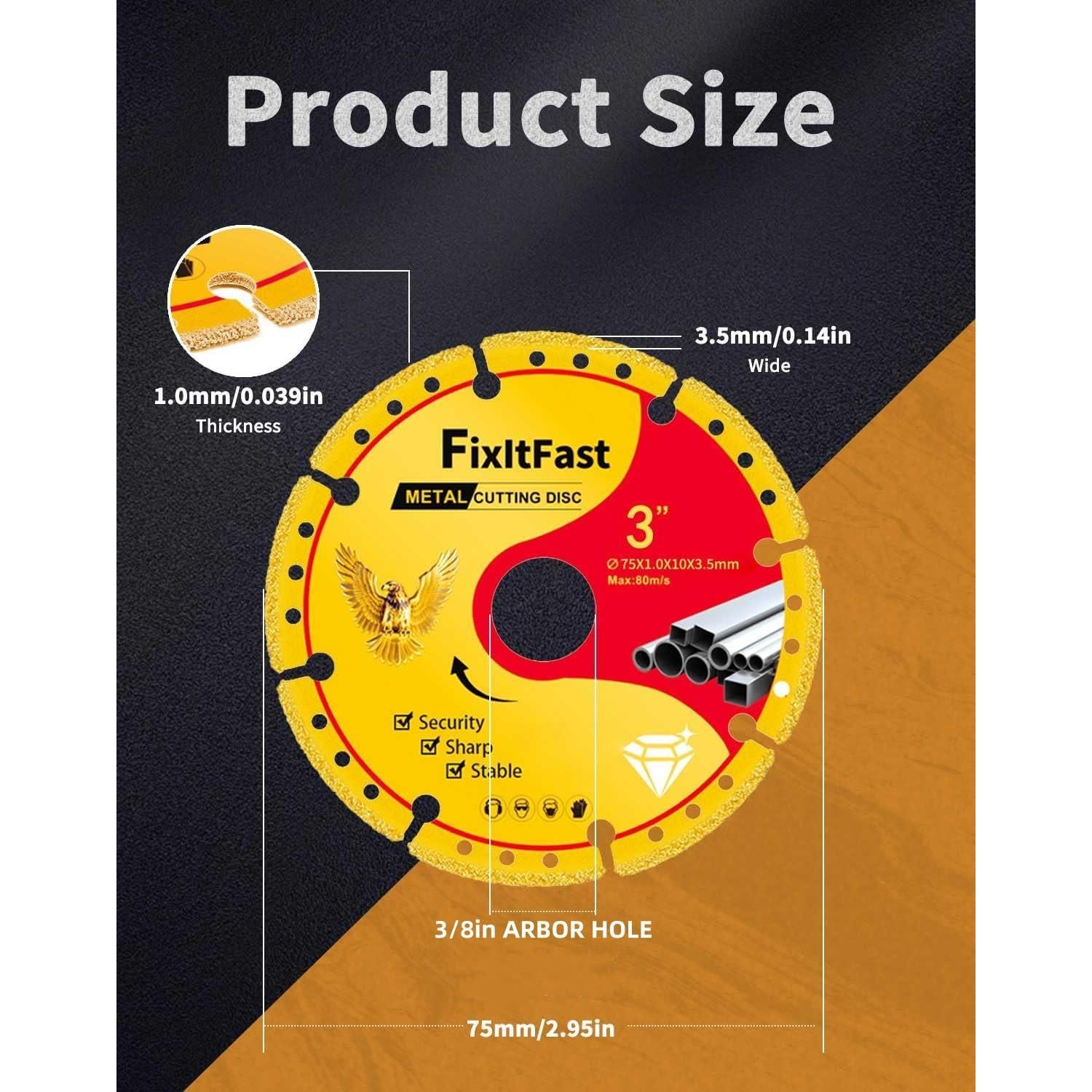 Rueda de Corte de Diamante FixltFast 75 mm para Amoladora