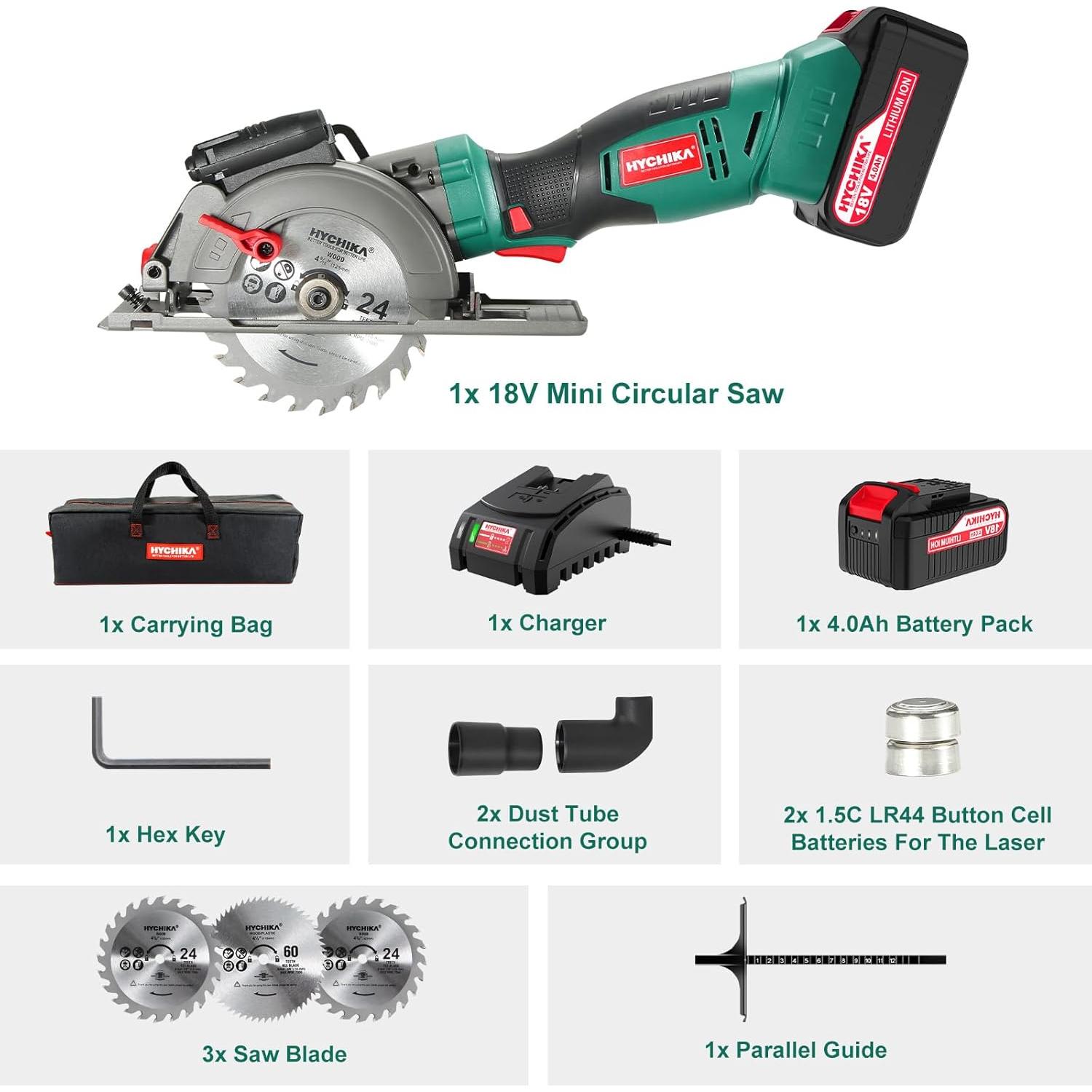 Sierra Circular Inalámbrica HYCHIKA 18V 4.0Ah 3 Cuchillas