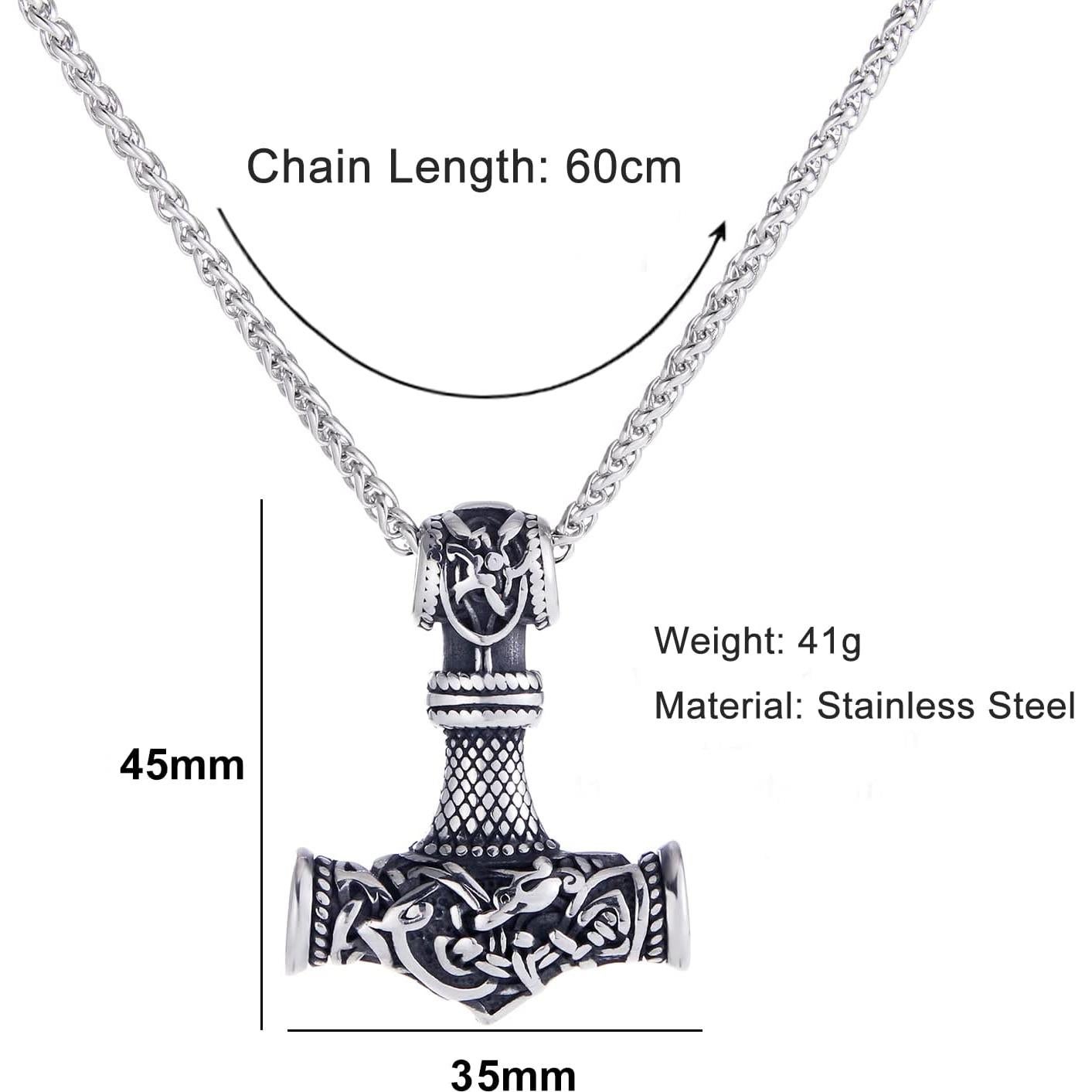 Collar de Acero Inoxidable Komi 316L Martillo de Thor 60 cm