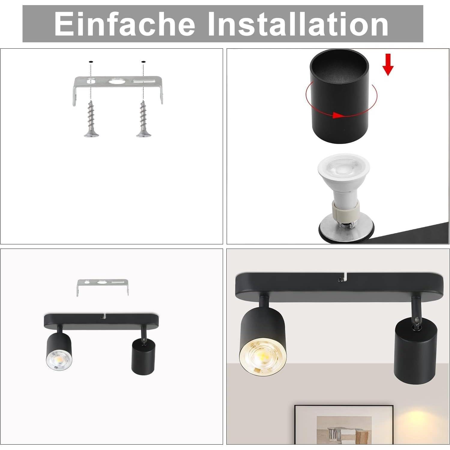 Foco de Techo Ajustable SGGSHENNAN 2 Luces GU10 Negro