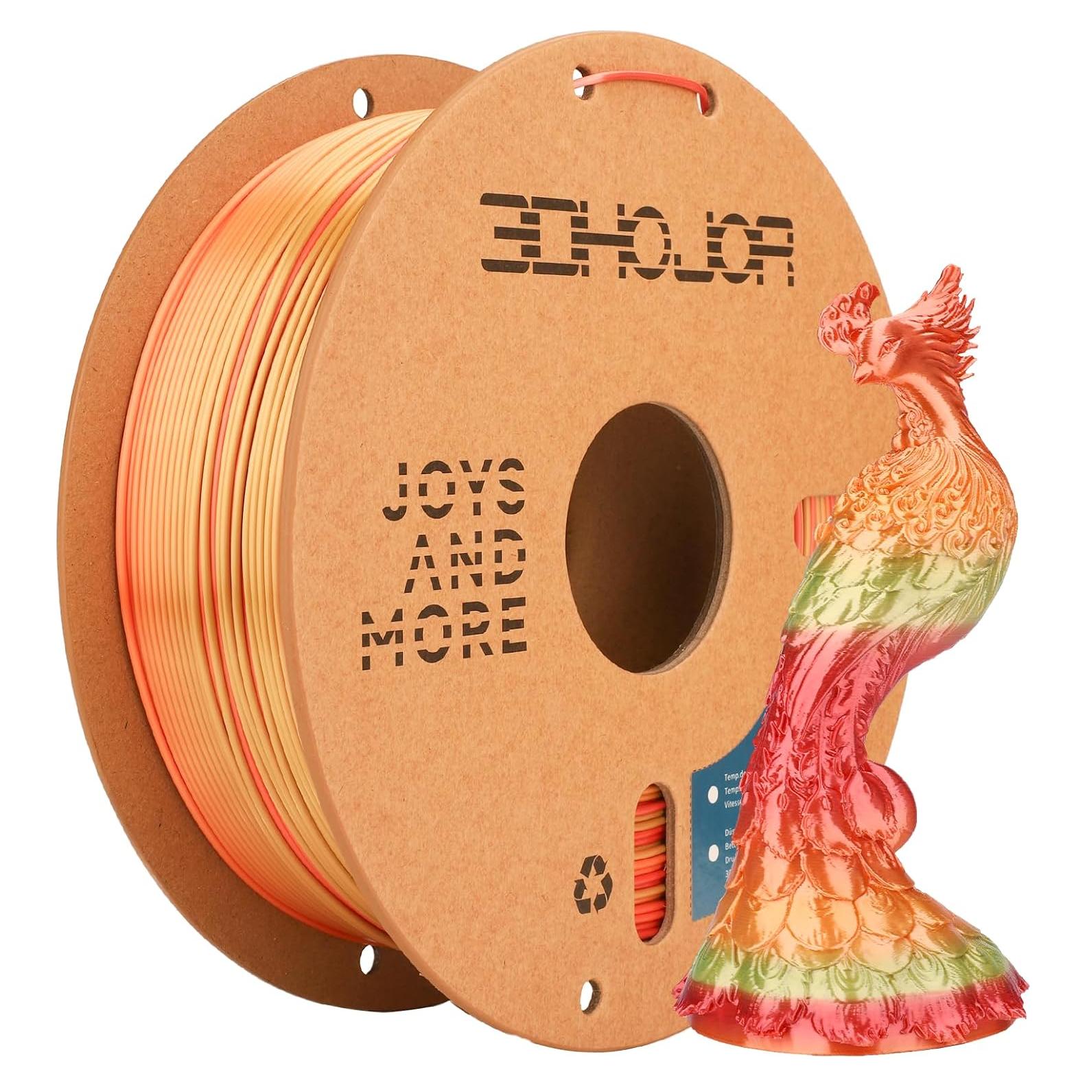 Filamento PLA 3D de Seda 1.75mm 1kg Naranja Sangre Arcoíris