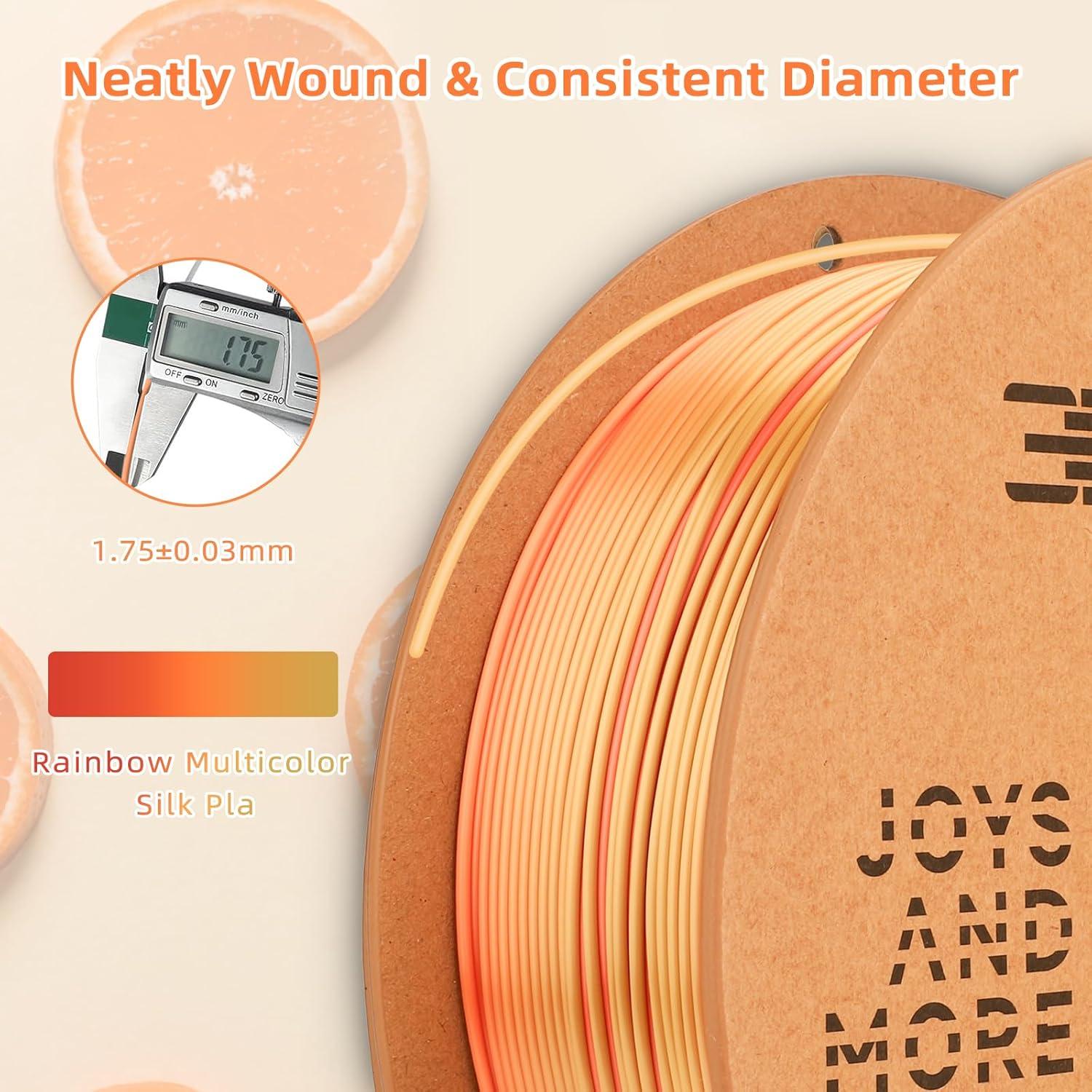 Filamento PLA 3D de Seda 1.75mm 1kg Naranja Sangre Arcoíris