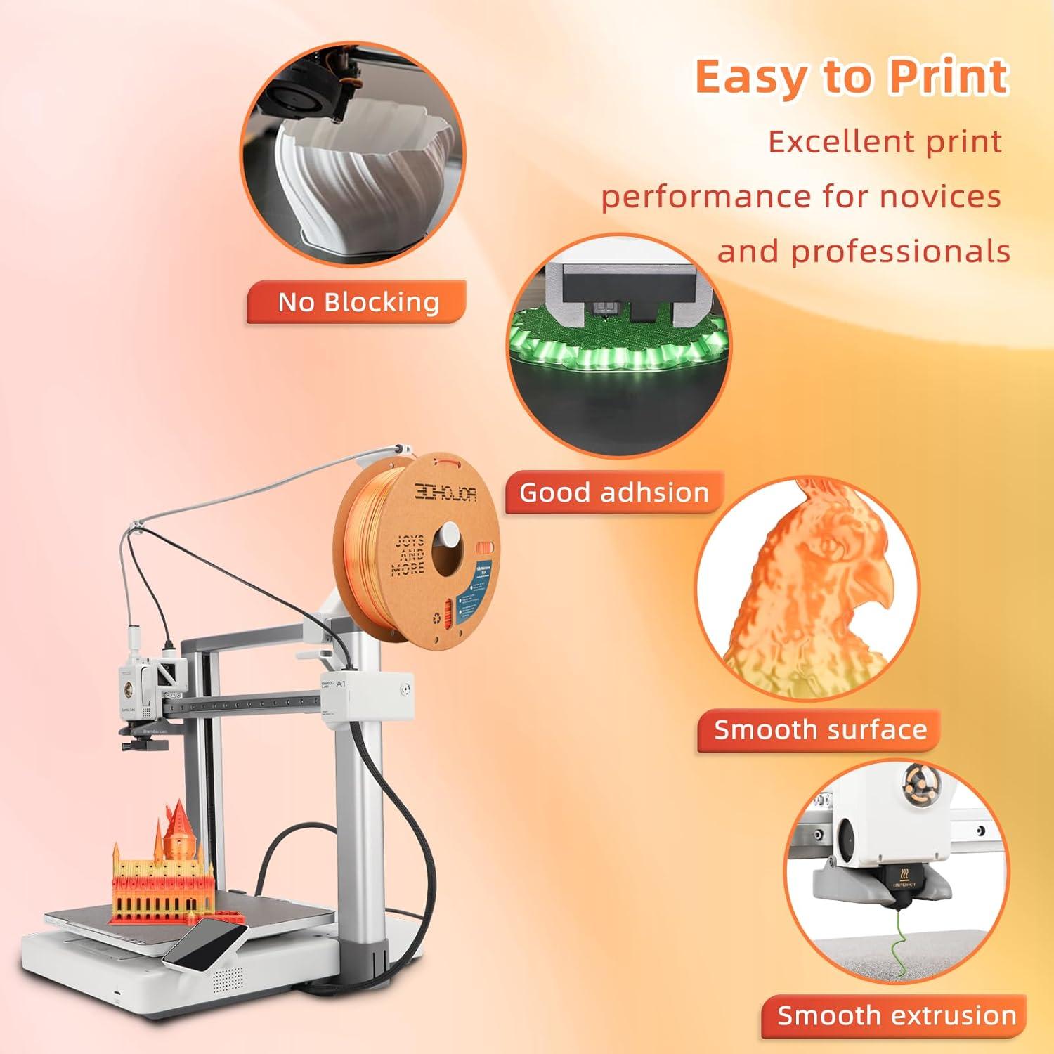 Filamento PLA 3D de Seda 1.75mm 1kg Naranja Sangre Arcoíris