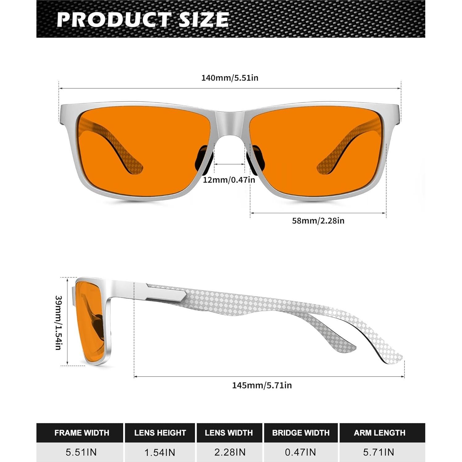 Gafas de Luz Azul ANYLUV Plata Fibra de Carbono Ligeras