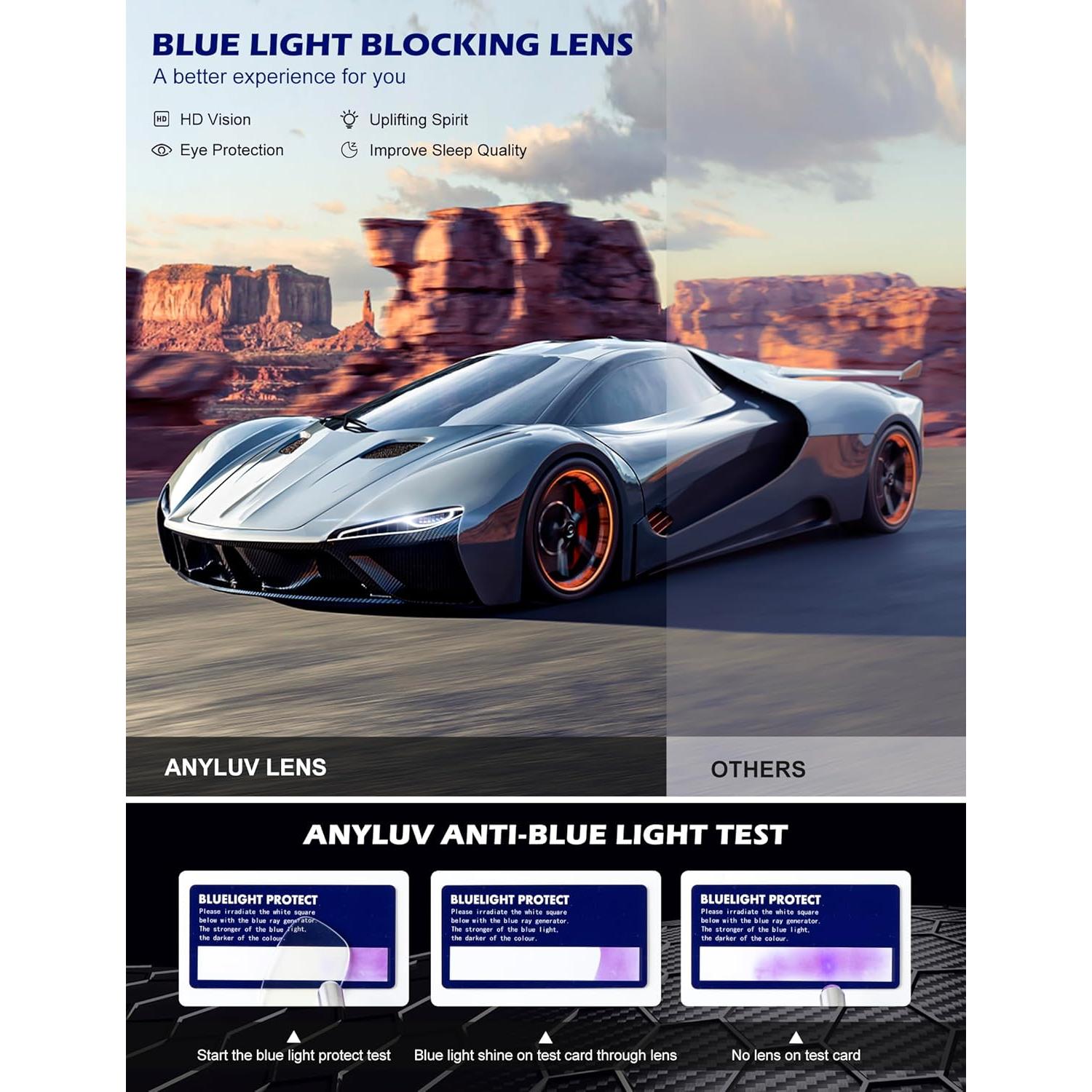 Gafas de Luz Azul ANYLUV Plata Fibra de Carbono Ligeras