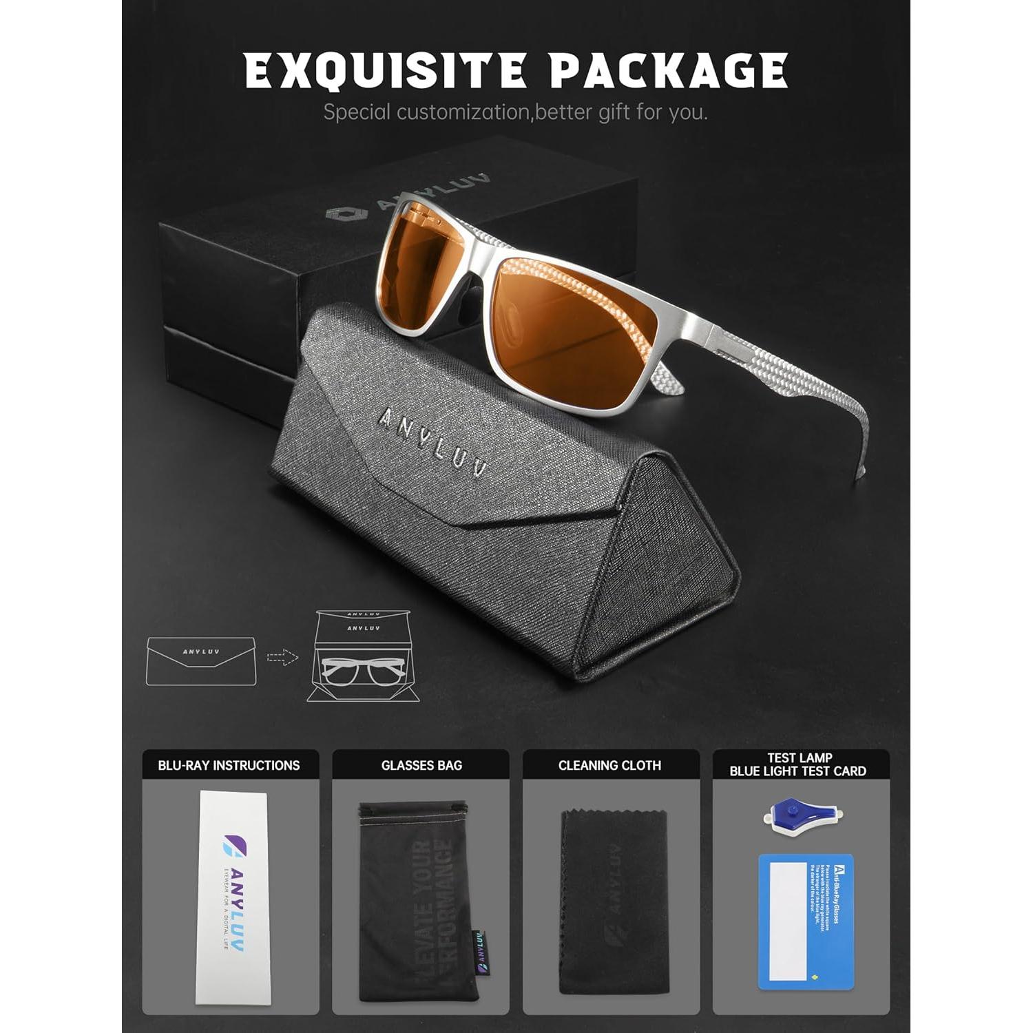 Gafas de Luz Azul ANYLUV Plata Fibra de Carbono Ligeras