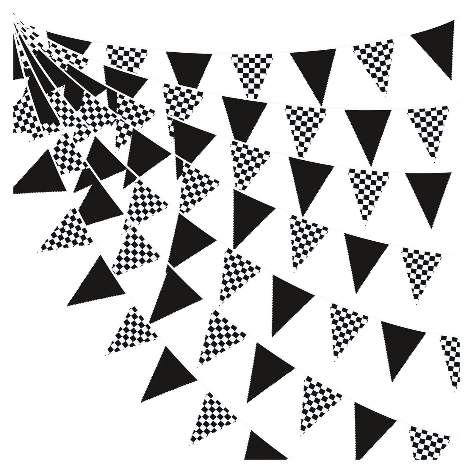 Guirnalda de Tela Coche de Carreras 10m Algodón Negro Blanco