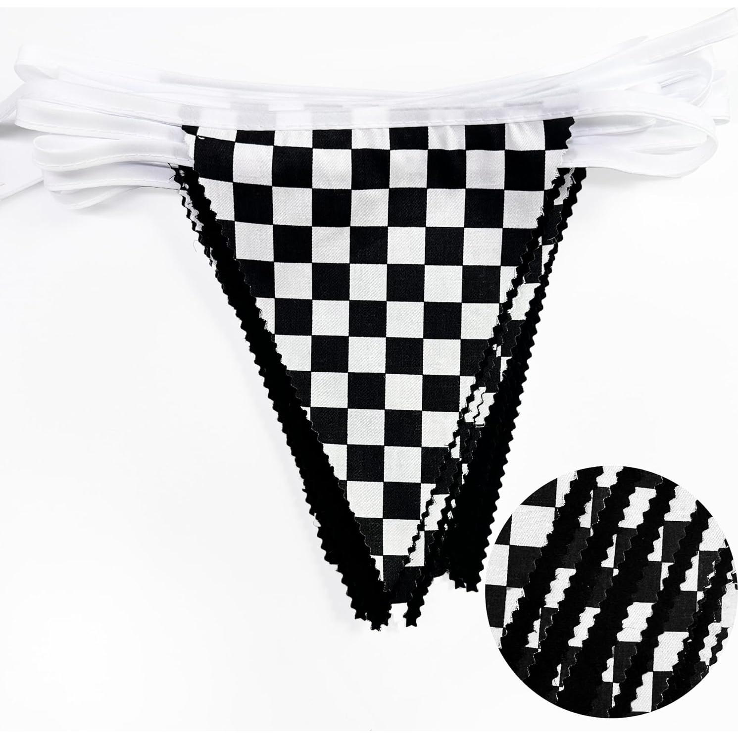 Guirnalda de Tela Coche de Carreras 10m Algodón Negro Blanco