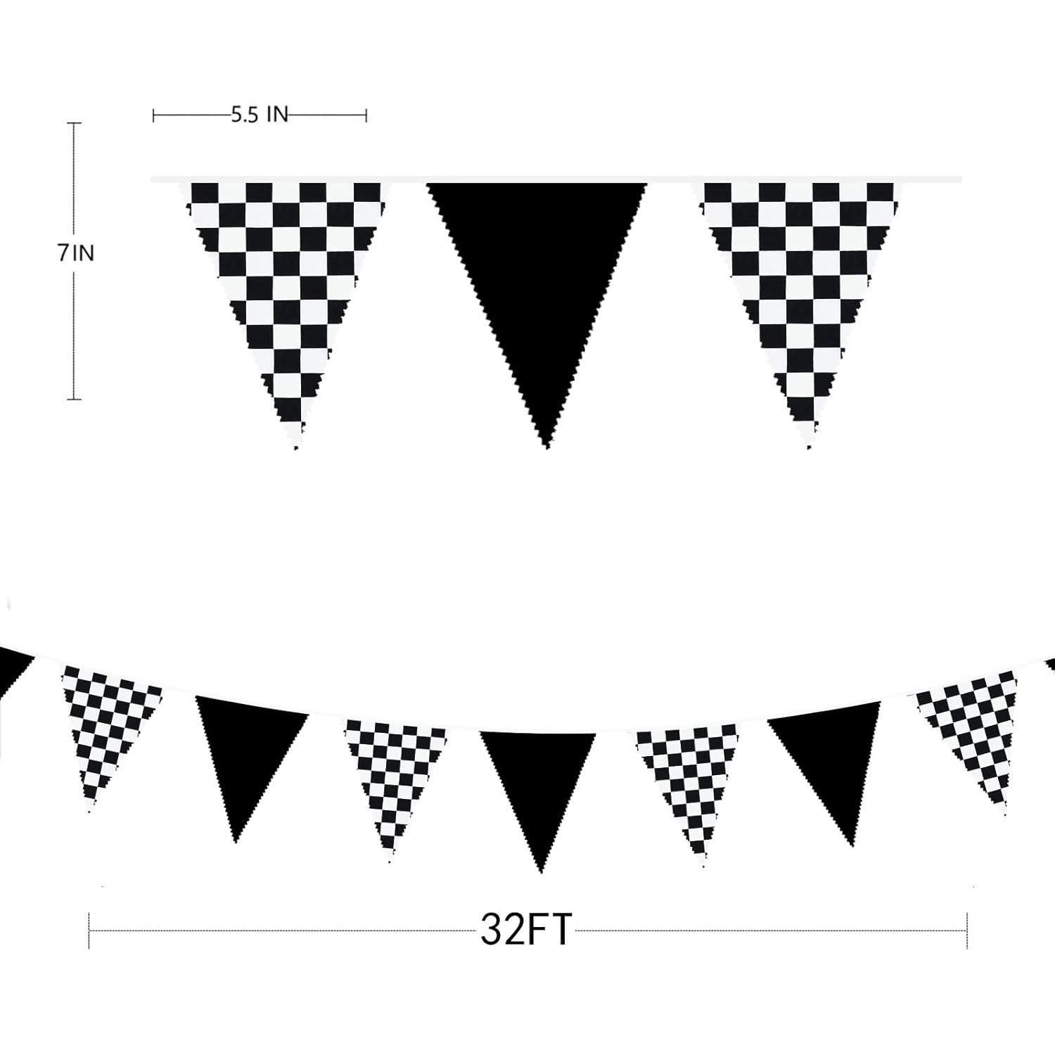 Guirnalda de Tela Coche de Carreras 10m Algodón Negro Blanco