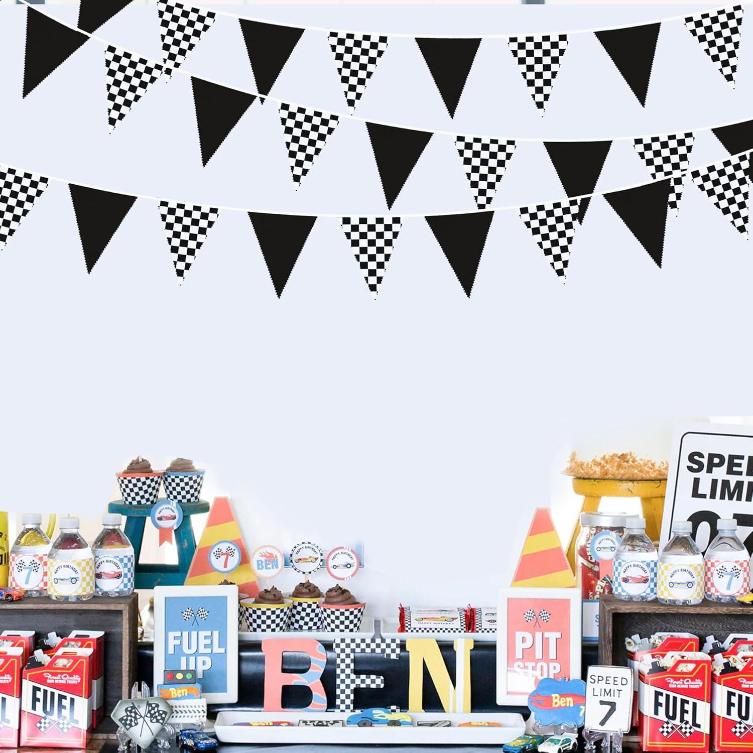 Guirnalda de Tela Coche de Carreras 10m Algodón Negro Blanco
