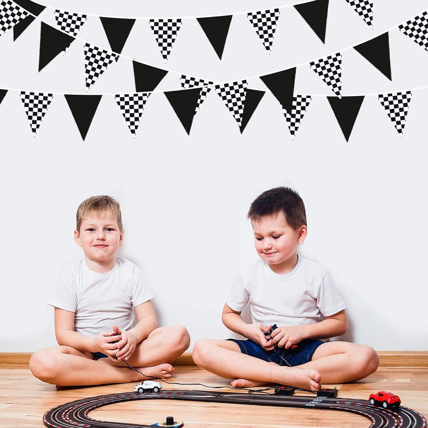 Guirnalda de Tela Coche de Carreras 10m Algodón Negro Blanco
