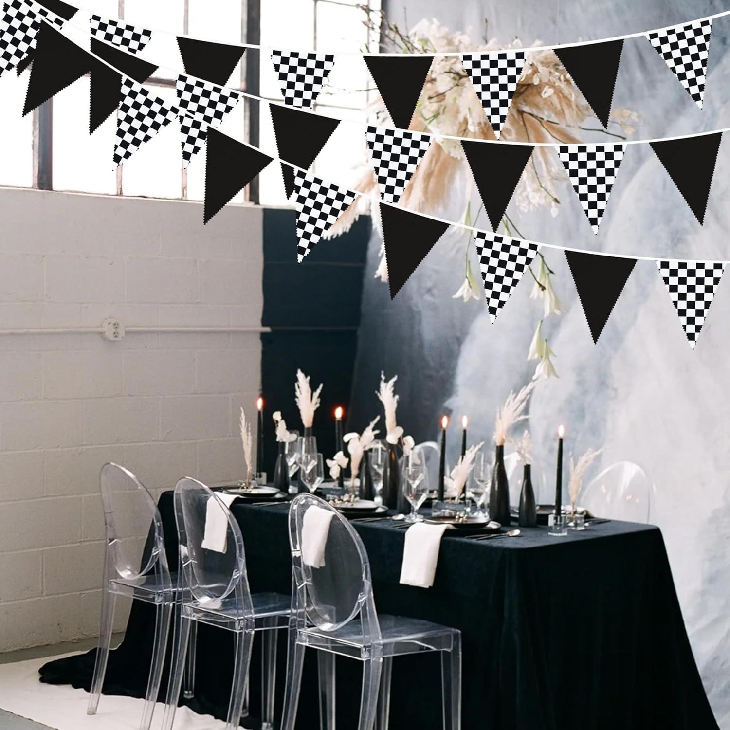 Guirnalda de Tela Coche de Carreras 10m Algodón Negro Blanco