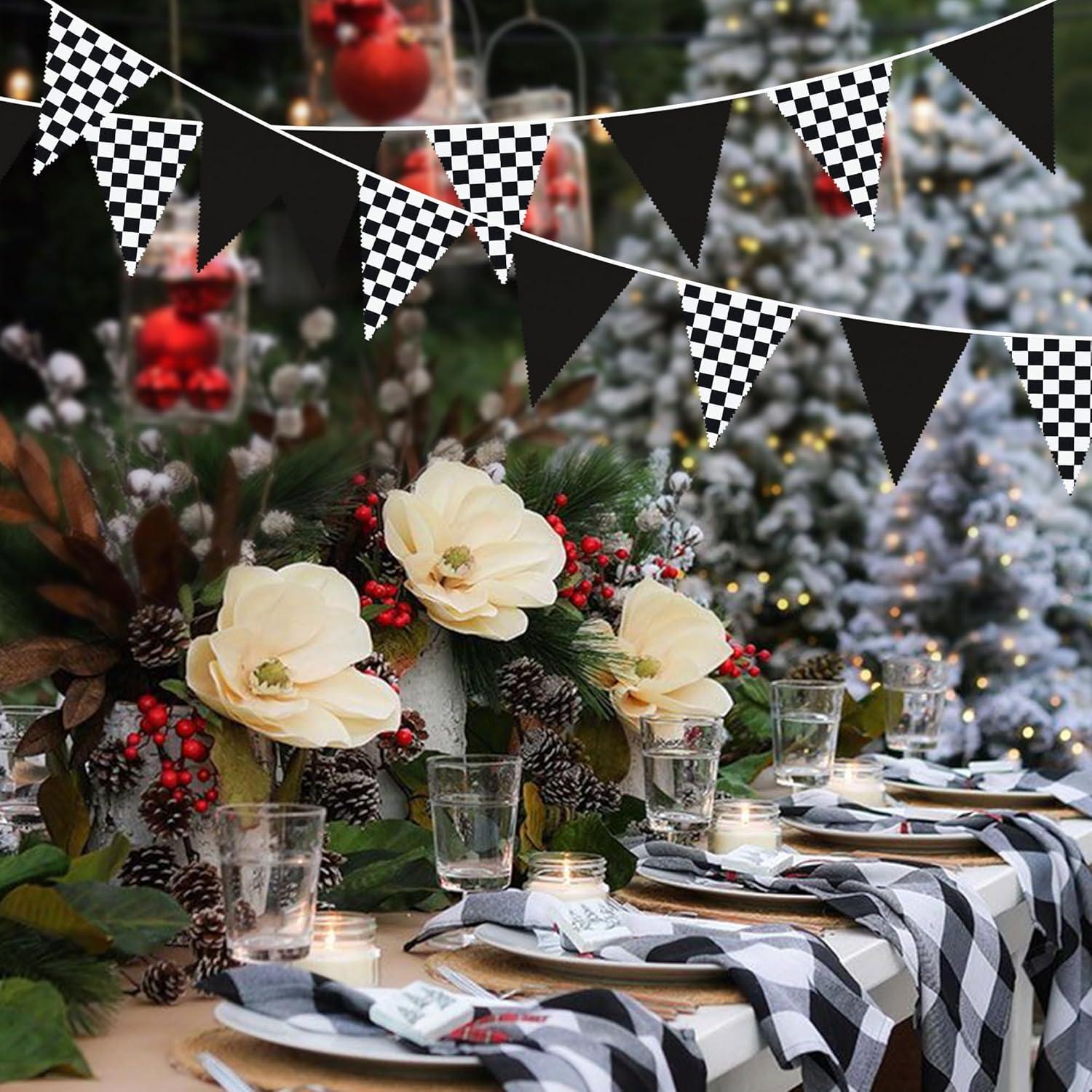 Guirnalda de Tela Coche de Carreras 10m Algodón Negro Blanco