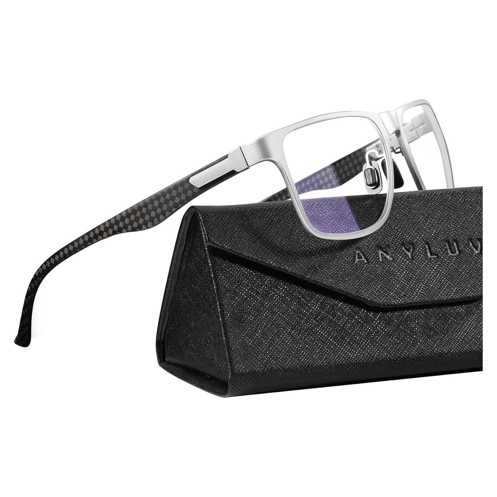 Gafas de Luz Azul ANYLUV Fibra de Carbono Plateadas Negras